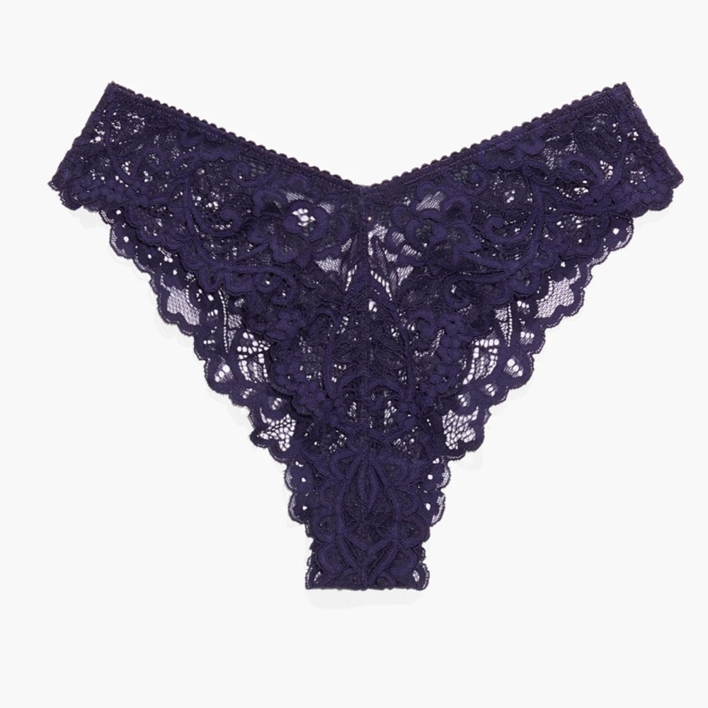 Savage X Fenty Navy Blue FRAMED IN DENIM LACE BRAZILIAN PANTY